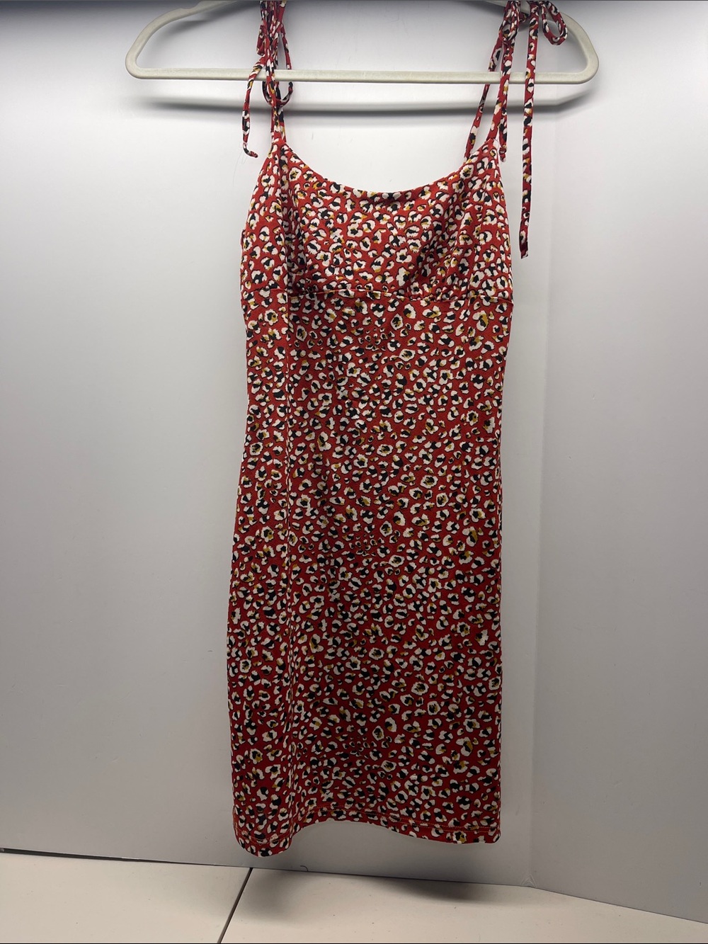 Audrey 3+1 Red Leopard Tie-Strap Mini Dress